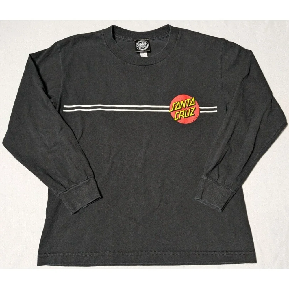 SANTA CRUZ Double-Sided DOT LOGO‎ Black Cotton Long Sleeve T-Shirt - Boys Medium